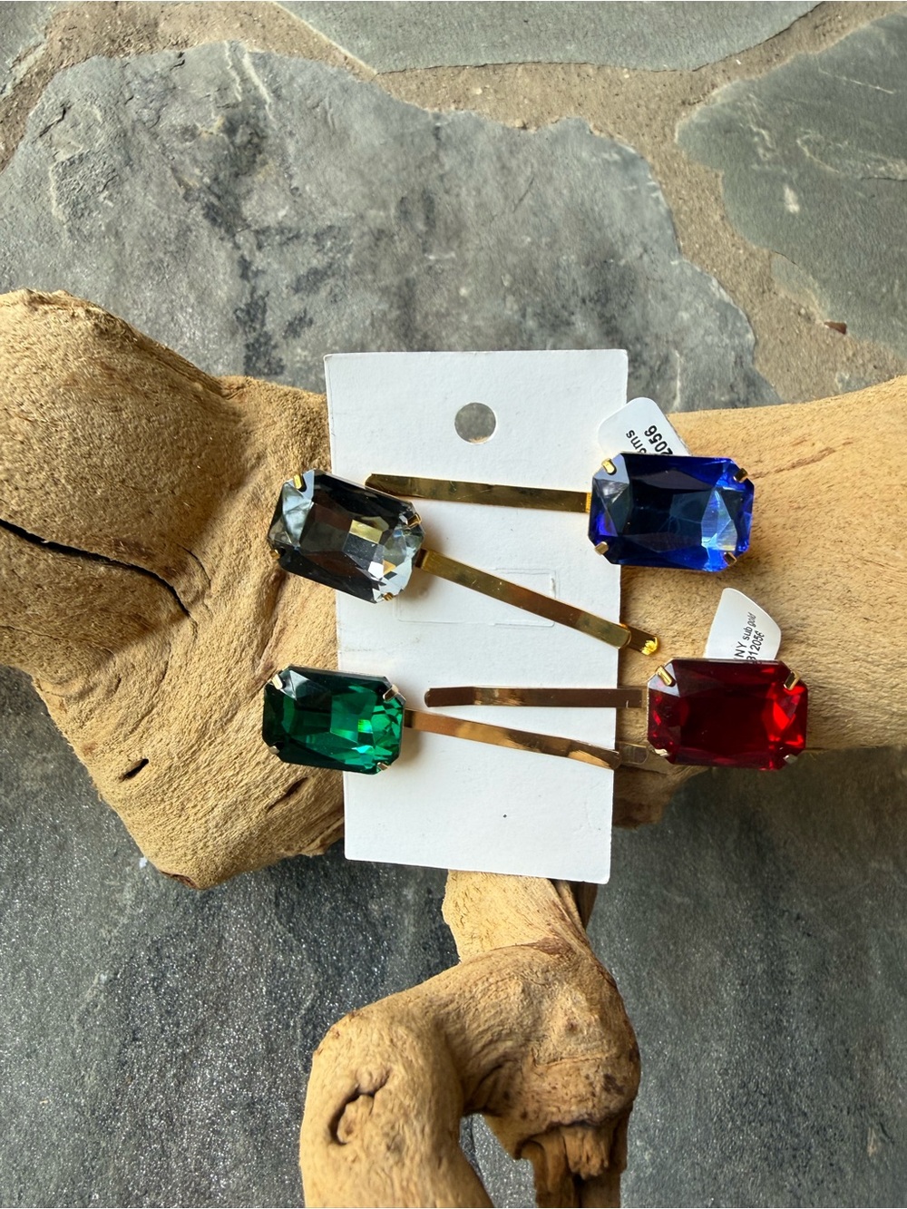 New🌟Anthropologie-Multi-Color Gemstone Hair Clip Set - Red, Blue, Green, Smoke